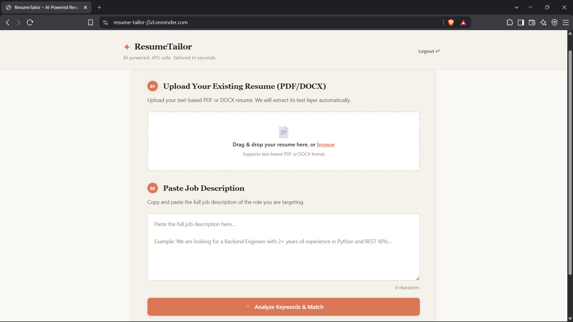 Upload Resume and JD
